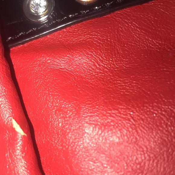 Absolutely beautiful red bag with black accents and sequence. Worn places shown. - Picture 6 of 11